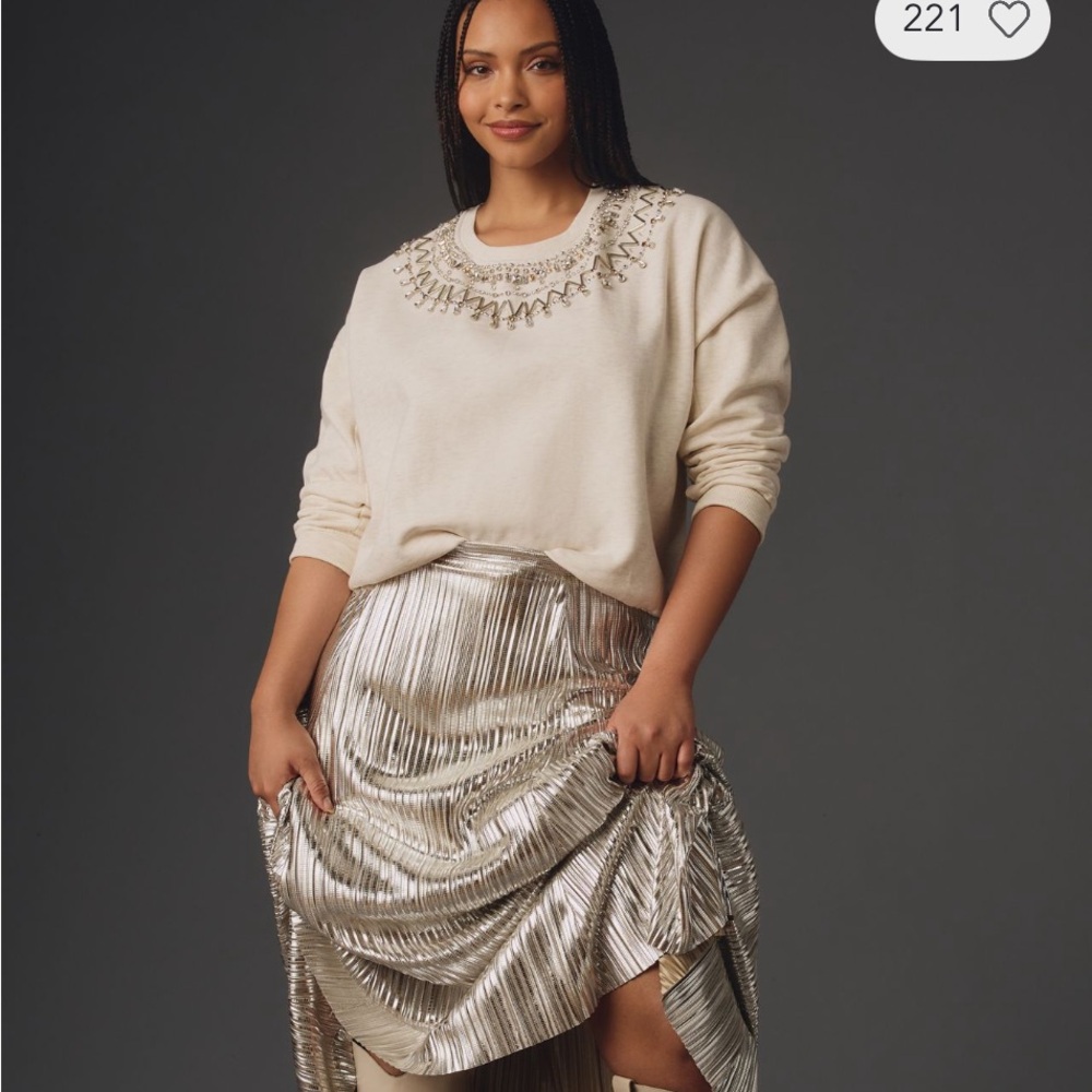 Anthropologie Maeve Embellished Collar Pullover in Light Sand Size Small